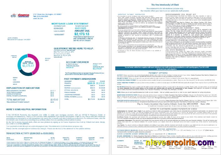 USA Costco Anywhere Visa Card by Citi bank mortgage loan statement, 4 pages